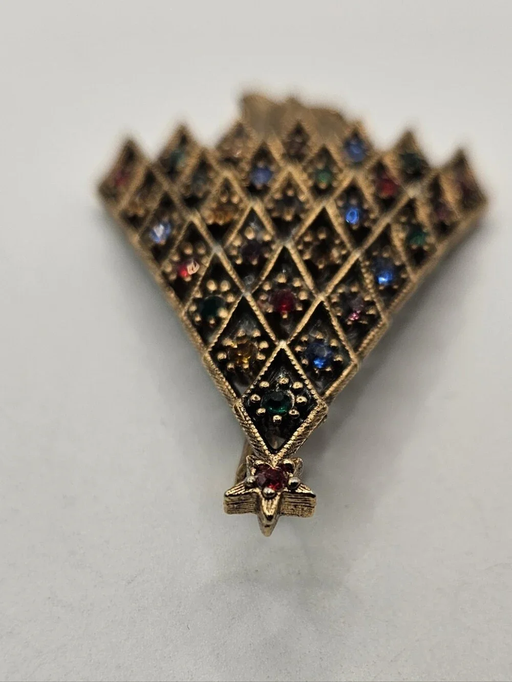 Vintage JJ Jonette Jewelry Rhinestone Christmas Tree Pin Brooch Multi-Color